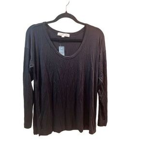 LOFT Petites Women's M Petite Black Long Sleeve Scoop Neck Top